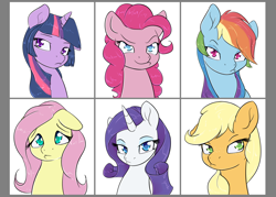 Size: 1984x1417 | Tagged: safe, artist:alasou, character:applejack, character:fluttershy, character:pinkie pie, character:rainbow dash, character:rarity, character:twilight sparkle, cute, floppy ears, looking at you, mane six, pouting, simple background
