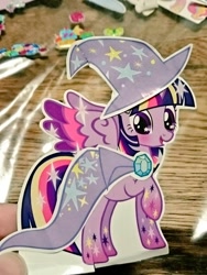 Size: 720x960 | Tagged: safe, artist:akainu_pony, character:twilight sparkle, character:twilight sparkle (alicorn), species:alicorn, species:pony, cape, clothes swap, clothing, craft, dress, hat, irl, papercraft, photo, rainbow power, raised hoof, solo, sparkles, starry eyes, the great and powerful twilight, trixie's cape, trixie's hat, wingding eyes
