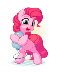 Size: 1100x1400 | Tagged: safe, artist:bobdude0, character:pinkie pie, species:earth pony, species:pony, balloon, bipedal, cute, diapinkes, female, hoof hold, hug, mare, solo