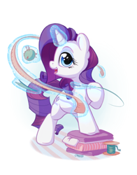 Size: 1100x1400 | Tagged: safe, artist:bobdude0, character:rarity, species:pony, species:unicorn, cute, female, glowing horn, looking at you, magic, mare, measuring tape, open mouth, pincushion, raised hoof, raribetes, smiling, solo, thread