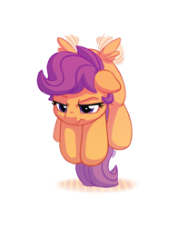 Size: 1100x1400 | Tagged: safe, artist:bobdude0, character:scootaloo, species:pegasus, species:pony, cute, cutealoo, female, filly, floating, flying, grumpy, scootaloo can fly, scootaloo can't fly, simple background, solo, unamused