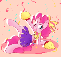 Size: 4335x4063 | Tagged: safe, artist:akainu_pony, character:pinkie pie, species:pony, episode:all bottled up, g4, my little pony: friendship is magic, absurd resolution, bow, cheerleader, cheerleader pinkie, clothing, cute, diapinkes, female, midriff, one eye closed, pleated skirt, pom pom, skirt, skirt lift, solo, wink