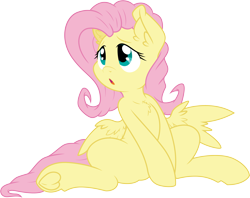 Size: 5096x4039 | Tagged: safe, artist:dfectivedvice, artist:illumnious, character:fluttershy, species:pegasus, species:pony, :o, absurd resolution, collaboration, ear fluff, female, mare, open mouth, simple background, sitting, solo, transparent background, underhoof, vector