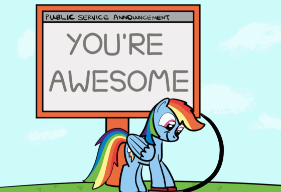 Size: 560x384 | Tagged: safe, artist:hoofclid, character:rainbow dash, species:pony, animated, awesome, female, gif, motivational, neon, neon sign, positive message, positive ponies, public service announcement, sign, solo, switch
