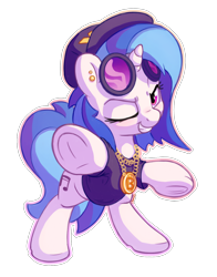Size: 1100x1400 | Tagged: safe, artist:bobdude0, character:dj pon-3, character:vinyl scratch, species:pony, species:unicorn, bling, clothing, female, hat, jewelry, looking at you, mare, necklace, one eye closed, pendant, shirt, simple background, smiling, solo, transparent background, wink