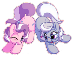 Size: 1400x1100 | Tagged: safe, artist:bobdude0, character:diamond tiara, character:silver spoon, species:earth pony, species:pony, adorabullies, bump bump sugar lump rump, butt to butt, butt touch, cute, diamondbetes, duo, female, filly, looking at each other, one eye closed, silverbetes, simple background, smiling, transparent background, wink