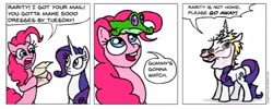 Size: 958x385 | Tagged: safe, artist:gingerfoxy, character:gummy, character:pinkie pie, character:rarity, species:pony, comic, hoers mask, horse head, letter, mask, pony comic generator
