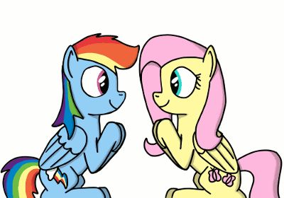 Size: 400x280 | Tagged: safe, artist:hoofclid, character:fluttershy, character:rainbow dash, species:pegasus, species:pony, ship:flutterdash, animated, boop, clapping, duo, female, gif, lesbian, looking at each other, mare, pattycakes, shipping, simple background, sitting, smiling, white background