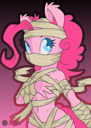 Size: 4768x6670 | Tagged: safe, artist:dfectivedvice, artist:lorthiz, character:pinkie pie, species:anthro, absurd resolution, bandage, belly button, cute, diapinkes, female, halloween, holiday, mummy, solo, vector