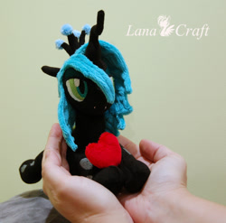 Size: 1900x1877 | Tagged: safe, artist:lanacraft, character:queen chrysalis, species:changeling, beanie (plushie), changeling queen, heart, irl, kittensized, photo, plushie