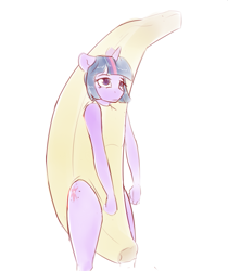 Size: 887x1058 | Tagged: safe, artist:alasou, character:twilight sparkle, species:anthro, banana, banana suit, clothing, costume, female, food, simple background, solo, white background