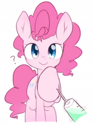 Size: 1530x2048 | Tagged: safe, artist:akainu_pony, character:pinkie pie, cute, diapinkes, knife cat, ponified animal photo, question mark, raised hoof, simple background, solo, syringe, white background