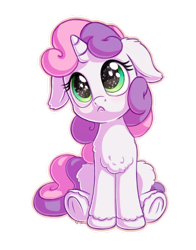 Size: 1100x1400 | Tagged: safe, artist:bobdude0, artist:discorded, character:sweetie belle, species:pony, species:unicorn, :c, chest fluff, collaboration, cute, dawwww, diasweetes, female, filly, floppy ears, frown, hnnng, horn, sad, sadorable, simple background, sitting, solo, starry eyes, transparent background, unshorn fetlocks, wingding eyes