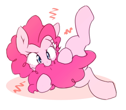 Size: 2048x1793 | Tagged: safe, artist:akainu_pony, character:pinkie pie, species:earth pony, species:pony, behaving like a dog, biting, chasing own tail, cotton candy, cotton candy tail, cute, diapinkes, female, mare, nom, on side, silly, silly pony, simple background, solo, spread legs, spreading, tail between legs, tail bite, white background