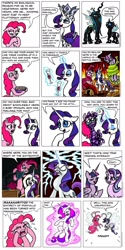 Size: 951x1900 | Tagged: safe, artist:gingerfoxy, character:pinkie pie, character:queen chrysalis, character:rarity, character:starlight glimmer, character:twilight sparkle, character:twilight sparkle (alicorn), species:alicorn, species:breezies, species:changeling, species:earth pony, species:pony, species:unicorn, breezie pie, breeziefied, changeling queen, comic, disguise, disguised changeling, female, fourth wall, interrogation, magic, mare, mummification, pony comic generator, princess platinum, rarbreez, simple background, species swap, telekinesis, tentacles, white background