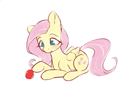 Size: 936x663 | Tagged: safe, artist:alasou, character:fluttershy, species:pegasus, species:pony, ball, cute, female, mare, shyabetes, simple background, solo, white background