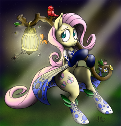 Size: 963x1000 | Tagged: safe, artist:dfectivedvice, artist:sepiakeys, edit, character:fluttershy, species:bird, species:pegasus, species:pony, cloak, clothing, color edit, colored, female, lantern, shoes, solo