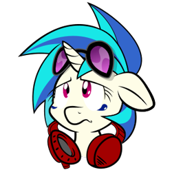 Size: 300x300 | Tagged: safe, artist:dfectivedvice, artist:quent0s, character:dj pon-3, character:vinyl scratch, species:pony, species:unicorn, bust, crying, female, glasses, headphones, mare, sad, simple background, solo, transparent background