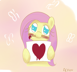 Size: 798x739 | Tagged: safe, artist:alasou, character:fluttershy, blushing, cute, heart, hnnng, paintbrush, solo
