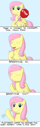 Size: 1080x3360 | Tagged: safe, artist:hoofclid, character:fluttershy, species:pegasus, species:pony, breathing, calm, comic, cute, eyes closed, keep calm, positive ponies, simple background, solo, stop sign, text, wave, waving, wholesome