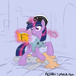 Size: 800x800 | Tagged: safe, artist:alasou, character:twilight sparkle, oc, 30 minute art challenge, arrested, book, cuffs, police, police officer, police uniform