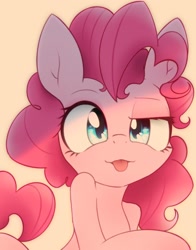 Size: 1606x2048 | Tagged: safe, artist:akainu_pony, character:pinkie pie, species:earth pony, species:pony, bust, cute, diapinkes, female, looking at you, mare, mlem, silly, simple background, solo, tongue out
