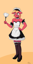 Size: 639x1248 | Tagged: safe, artist:alasou, character:big mcintosh, species:anthro, armpits, clothing, crossdressing, duster, high heels, maid, maid big macintosh, male, skirt, solo, stockings