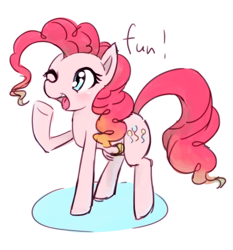 Size: 3944x4229 | Tagged: safe, artist:akainu_pony, character:pinkie pie, species:earth pony, species:pony, cute, diapinkes, female, fun, high res, mare, one eye closed, one word, open mouth, pixiv, solo, wink