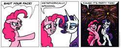 Size: 938x374 | Tagged: safe, artist:gingerfoxy, character:pinkie pie, character:rarity, species:earth pony, species:pony, species:unicorn, comic, duo, duo female, female, fireworks, mare, pony comic generator