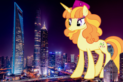 Size: 1805x1205 | Tagged: safe, artist:ambassad0r, character:tropical dream, species:pony, building, china, city, female, giant pony, giantess, highrise ponies, huangpu qu, irl, macro, mega giant, photo, ponies in real life, shanghai