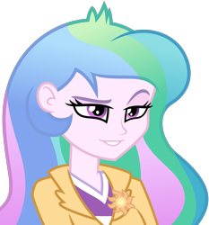 Size: 3000x3221 | Tagged: safe, artist:ambassad0r, edit, editor:slayerbvc, character:princess celestia, character:principal celestia, equestria girls:friendship games, g4, my little pony:equestria girls, clothing, female, lidded eyes, no makeup edit, simple background, smiling, smirk, solo, transparent background, vector, vector edit