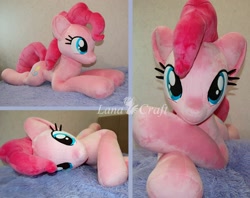 Size: 1600x1270 | Tagged: safe, artist:lanacraft, character:pinkie pie, species:earth pony, species:pony, female, irl, life size, mare, photo, plushie, solo