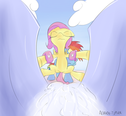 Size: 1200x1100 | Tagged: safe, artist:alasou, character:fluttershy, character:rainbow dash, water, water slide