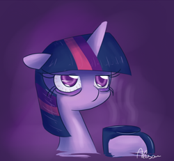 Size: 650x600 | Tagged: safe, artist:alasou, character:twilight sparkle, bags under eyes, bust, coffee, cup, insomnia, portrait, solo