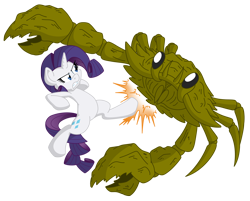 Size: 1492x1200 | Tagged: safe, artist:dfectivedvice, artist:xhazxmatx, character:rarity, species:crab, colored, fight, kick, rarity fighting a giant crab, simple background, transparent background, vector