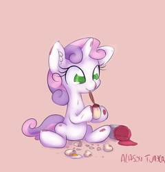 Size: 1200x1250 | Tagged: safe, artist:alasou, character:sweetie belle, cute, diasweetes, easter, easter egg, egg, paint on fur, painting, solo