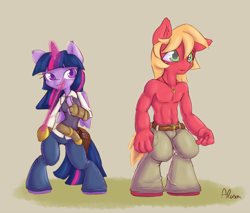 Size: 1000x850 | Tagged: safe, artist:alasou, character:big mcintosh, character:twilight sparkle, character:twilight sparkle (alicorn), species:alicorn, species:anthro, species:earth pony, species:pony, ship:twimac, bare chest, clothing, female, magic, male, rapier, shipping, straight, topless, weapon