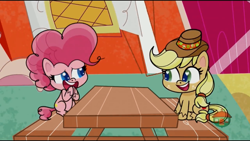 Size: 1366x768 | Tagged: safe, screencap, character:applejack, character:pinkie pie, episode:don't look a gif horse in the mouth, g4.5, my little pony:pony life, treehouse logo