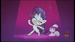 Size: 1366x768 | Tagged: safe, screencap, character:rarity, episode:the 5 habits of highly effective ponies, g4.5, my little pony:pony life, character:opal, dramatic, dramatic lighting, dramatic pose, treehouse logo