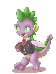 Size: 800x1050 | Tagged: safe, artist:alasou, character:spike, clothing, menu, solo, waiter