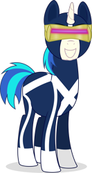 Size: 3000x5649 | Tagged: safe, artist:ambassad0r, character:dj pon-3, character:vinyl scratch, species:pony, species:unicorn, absurd resolution, crossover, cyclops (marvel comics), female, hooves, horn, mare, simple background, solo, transparent background, vector, x-factor, x-men