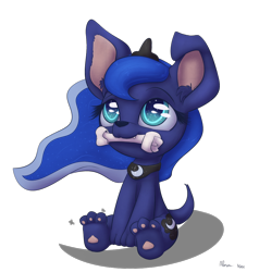 Size: 950x1000 | Tagged: safe, artist:alasou, character:princess luna, species:dog, bone, cute, dogified, lunabetes, moonmutt, puppy, solo, species swap