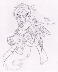 Size: 804x1000 | Tagged: safe, artist:dfectivedvice, character:rainbow dash, grayscale, loincloth, monochrome, semi-anthro, solo, traditional art