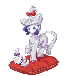 Size: 1100x1300 | Tagged: safe, artist:alasou, character:opalescence, character:rarity, animal costume, cat costume, clothing, costume, raricat