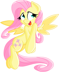 Size: 2081x2553 | Tagged: safe, artist:dfectivedvice, artist:portalart, character:fluttershy, colored, flying, open mouth, simple background, smiling, solo, spread wings, transparent background, upgrade, vector, wings