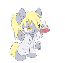 Size: 1052x1028 | Tagged: safe, artist:alasou, character:derpy hooves, species:anthro, :<, chibi, clothing, female, flask, glasses, lab coat, science, scientist, simple background, solo, transparent background, vector, vial