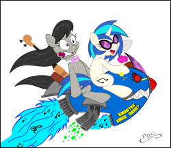 Size: 959x834 | Tagged: safe, artist:dfectivedvice, artist:midnightblitzz, character:dj pon-3, character:octavia melody, character:vinyl scratch, species:earth pony, species:pony, species:unicorn, bow tie, cello, cute, cutie mark, female, funny, hooves, horn, mare, musical instrument, open mouth, rocket, simple background, sitting, sunglasses, teeth, text, transparent background, vector