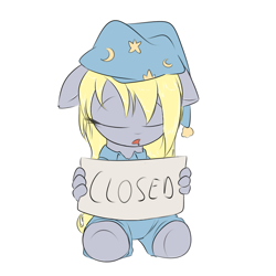 Size: 750x750 | Tagged: safe, artist:alasou, character:derpy hooves, species:anthro, chibi, closed, clothing, female, hat, nightcap, pajamas, sign, sitting, sleeping, solo