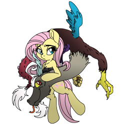 Size: 2500x2500 | Tagged: safe, artist:dfectivedvice, artist:pananovich, character:discord, character:fluttershy, ship:discoshy, female, male, shipping, simple background, straight, transparent background