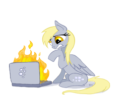 Size: 878x677 | Tagged: safe, artist:gingerfoxy, character:derpy hooves, species:pegasus, species:pony, computer, derpy hooves tech support, female, fire, laptop computer, mare, solo